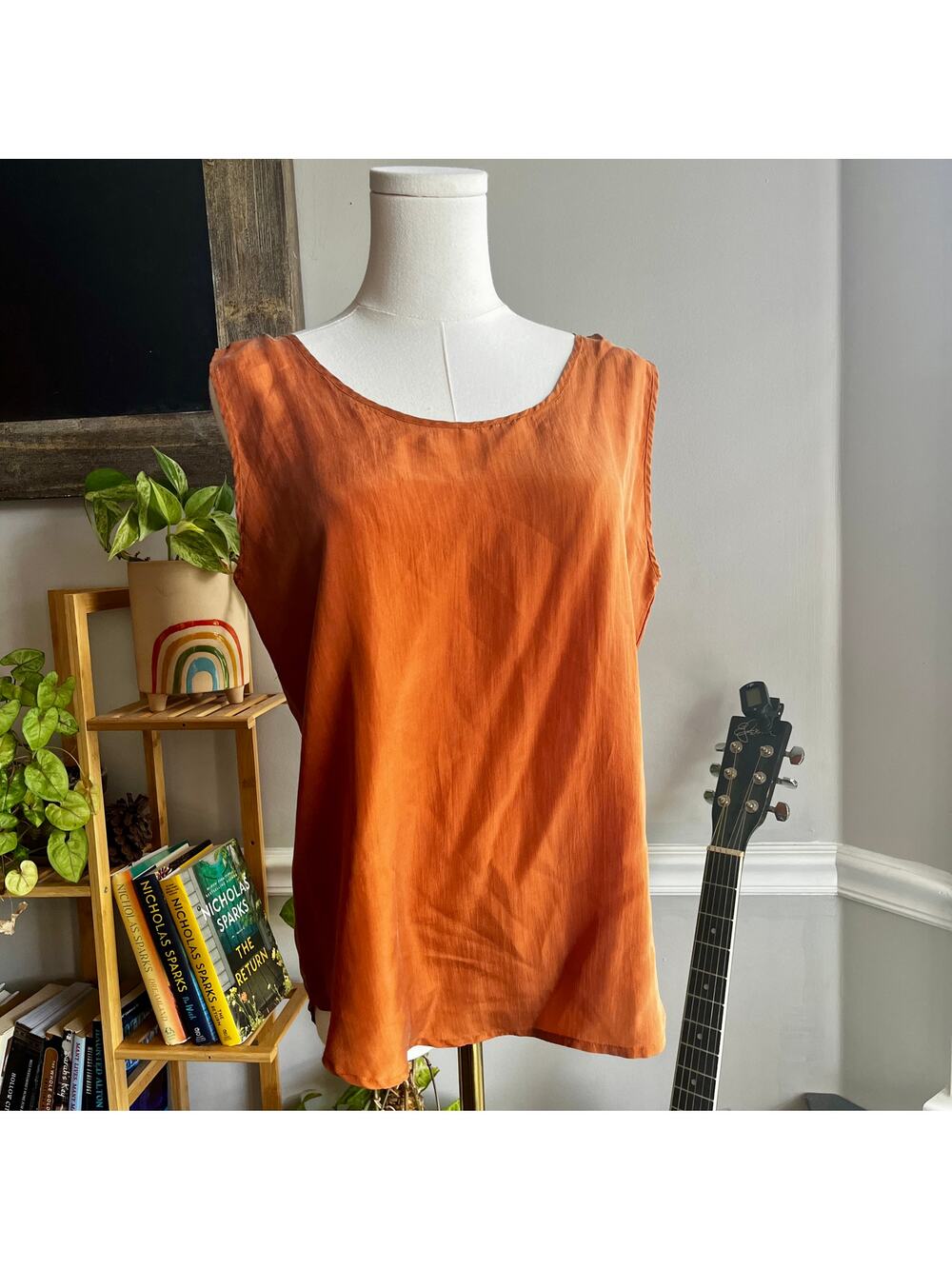 Vintage Y2K Burnt Orange Silk Sleeveless Blouse Size Medium
